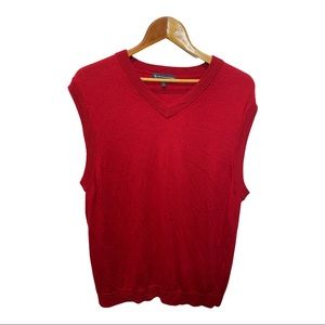 HART SCHAFFNER MARX 100% EXTRA FINE WOOL  RED RIBBED V-NECK SWEATER VEST